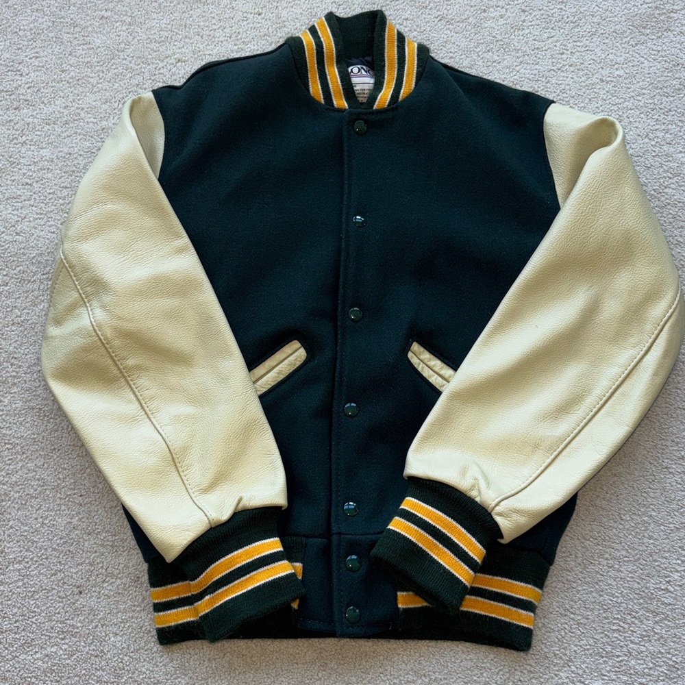 Vintage Green & Cream Varsity Jacket